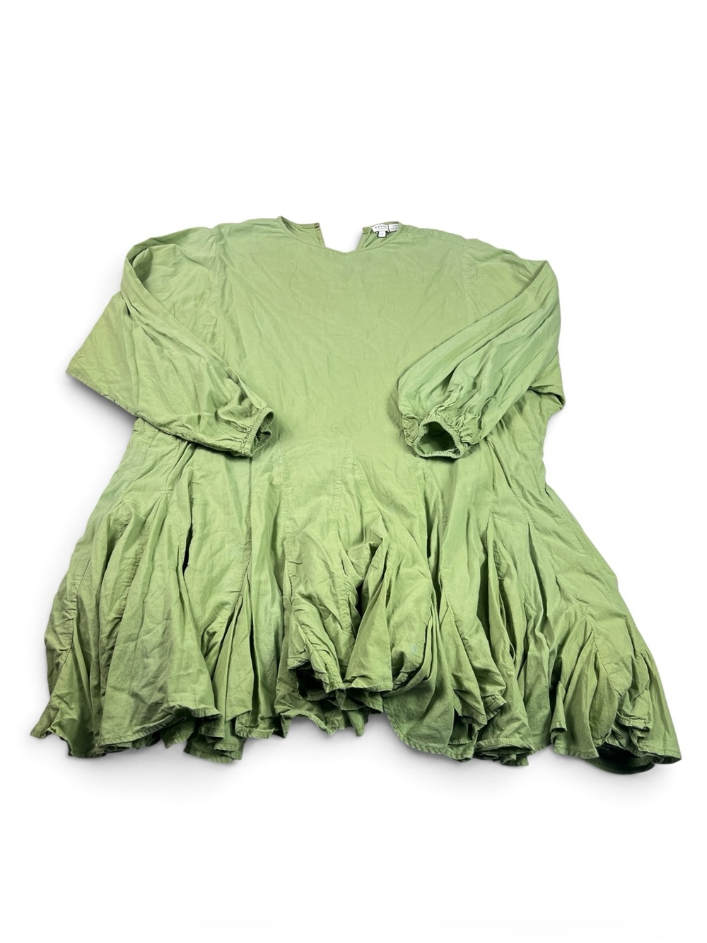 Rhode Resort Ella Mini Peasant Dress Green Ruffled Flare Hem Long Sleeve Boho S